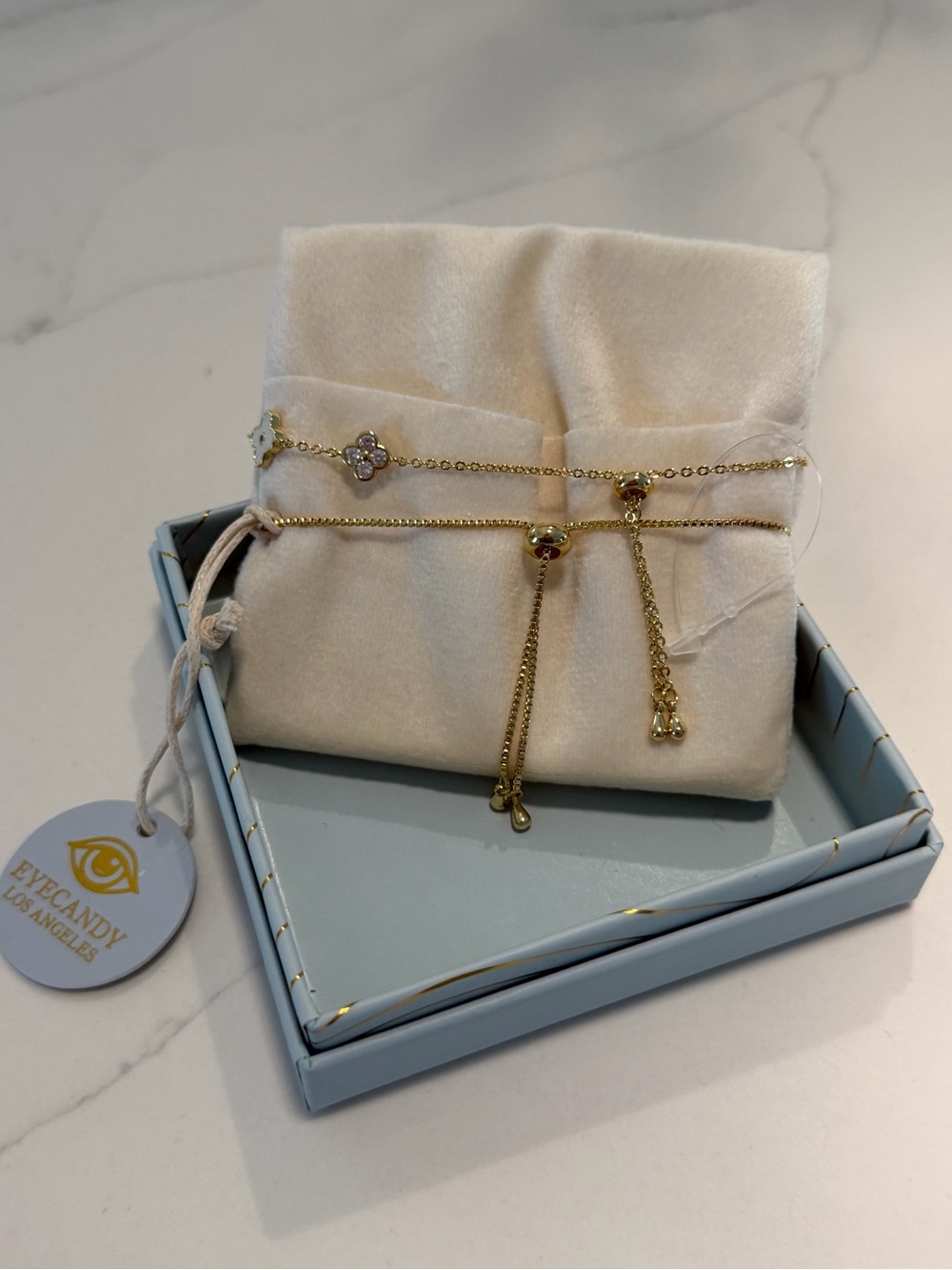 eye candy Gold Clover Charm Bracelet Set with White Accents - Picture 2 of 2